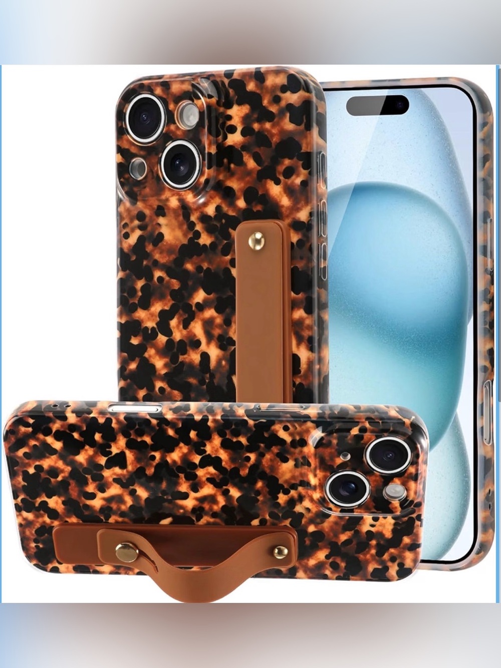 New iPhone 15 Tortoiseshell Case with Wristband Kickstand